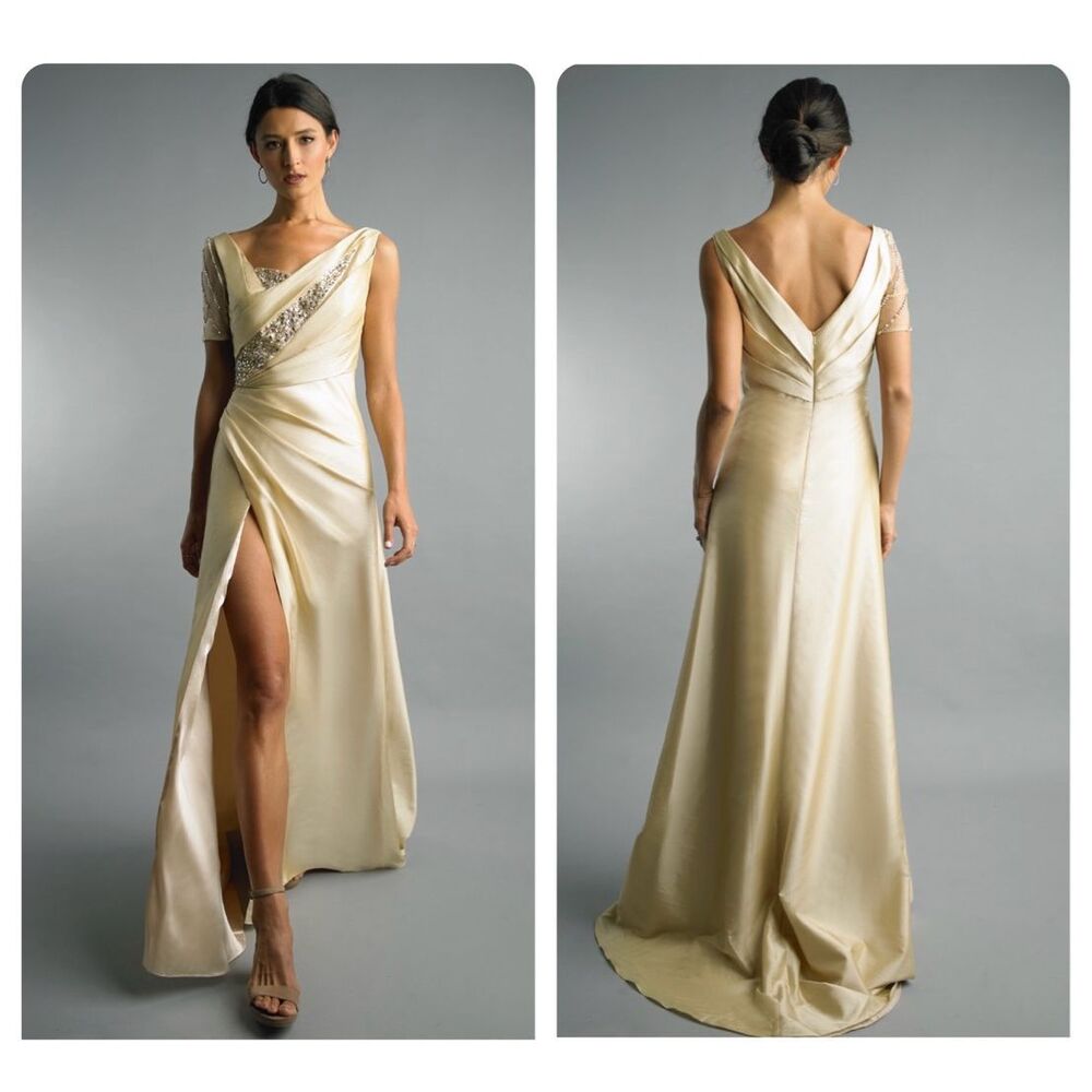 NWT BASIX BLACK LABEL D1341L BEADED ASSYMETRIC NECK GOWN SIZE 8 $650.00